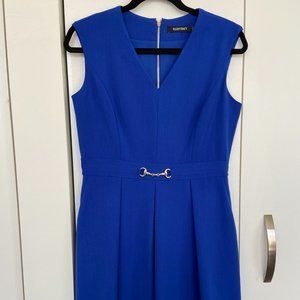 Ellen Tracy Sheath Dress Blue Sleeveless V-neck Pleated Exposed Zipper Sz 8